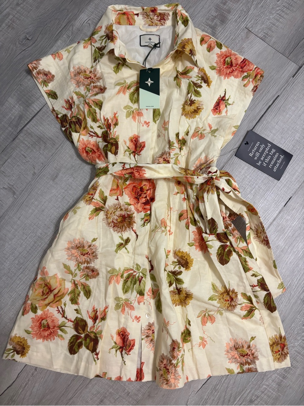 NWT Tuckernuck Callie cream romantic floral print linen blend mini dress Size L